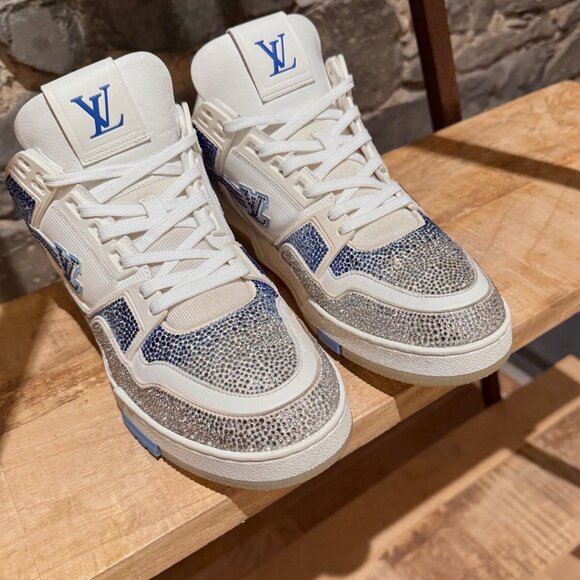 Louis Vuitton Azure Stone Crystal Embellished LV Trainer Sneakers - Picture 4 of 15
